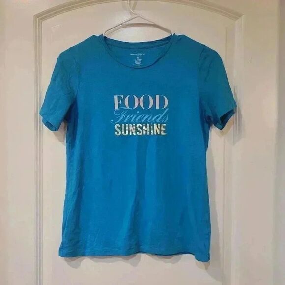 *SOLD**Banana Republic Women's Turquoise Graphic Crew Neck T-Shirt "Food Friends - Picture 3 of 6